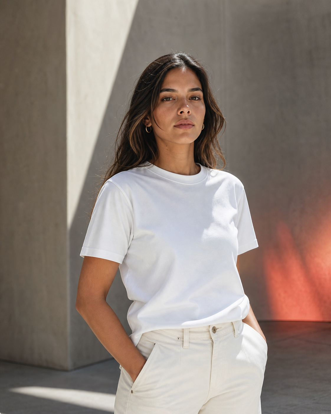 Modelo con camiseta blanca Confetex